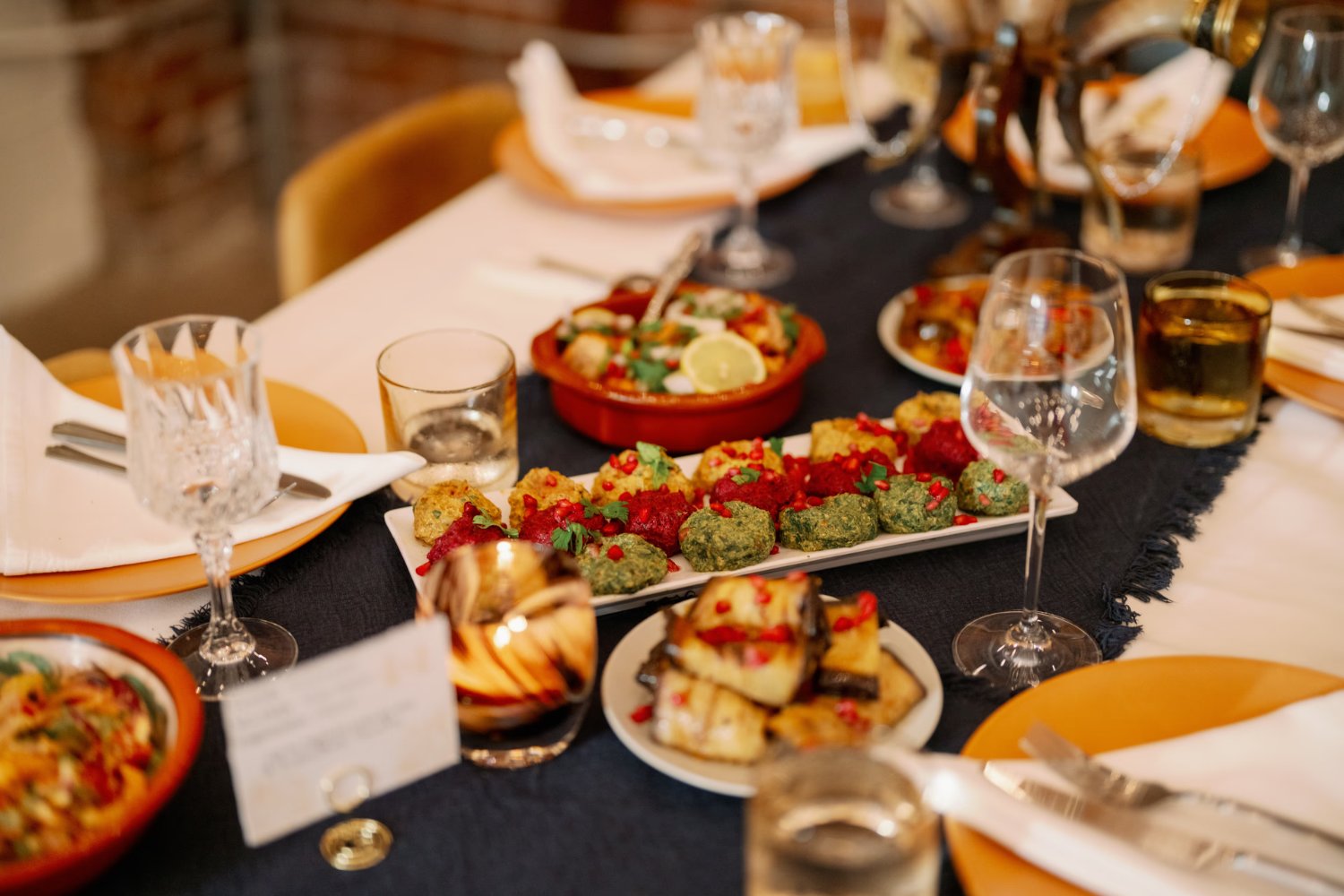 Georgian dishes served family-style at a Supra table