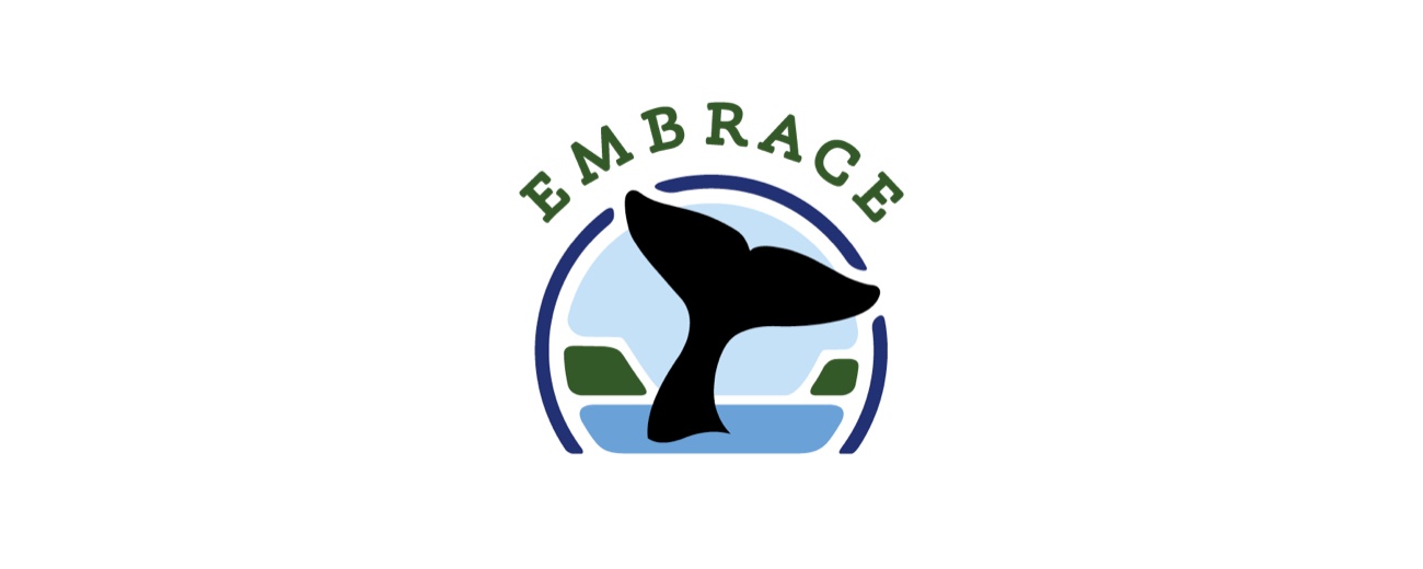 Embrace Whidbey and Camano Islands logo — a whale tail above the water