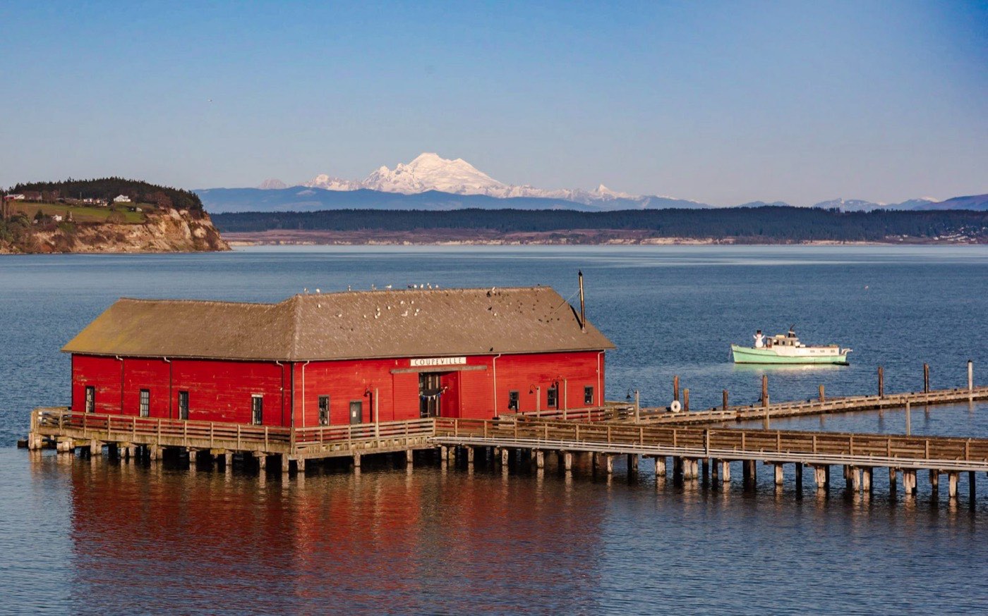 Coupeville Wharf and Mt. Baker across the water · photo: Embrace Whidbey and Camano Islands